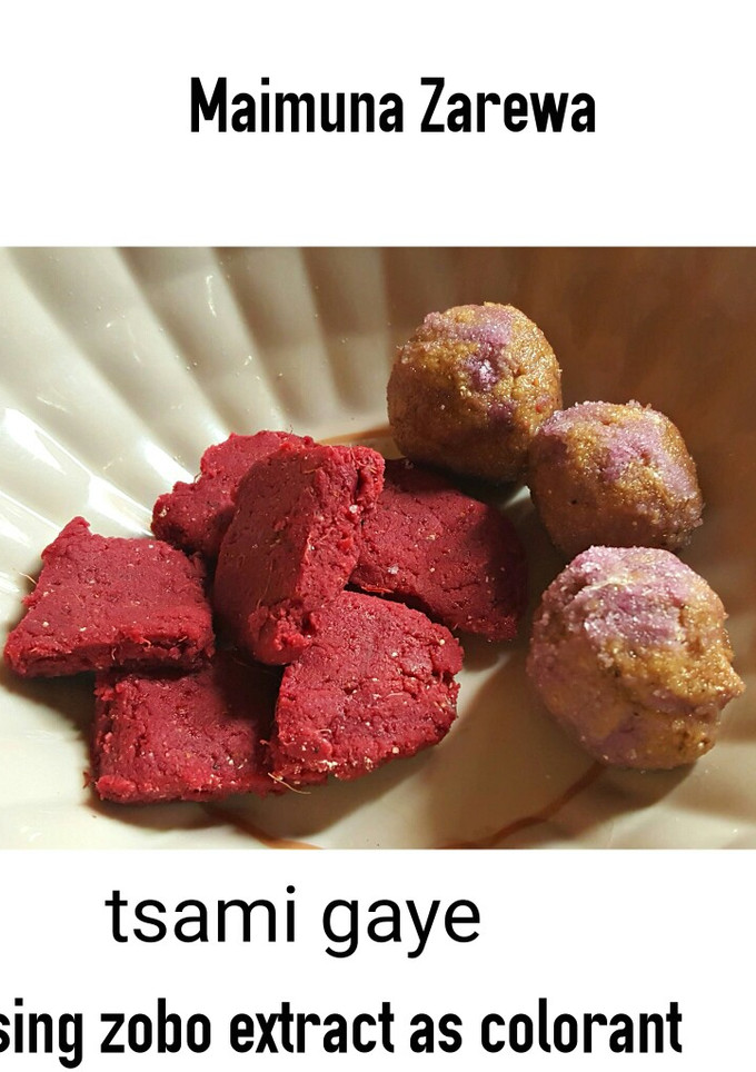 A picture of Tsami gaye Using zobo extract as colourant.