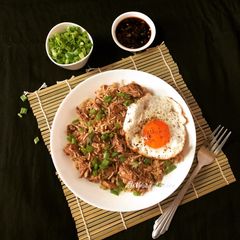 A picture of Filipino Chicken Adobo Fried Rice.