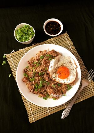 A picture of Filipino Chicken Adobo Fried Rice.