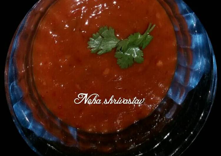 Step-by-Step Guide to Make Perfect Red chilli and tomato teekhi chutney