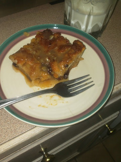 A picture of Bread pudding with pecan whiskey sauce.