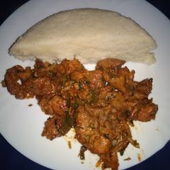 A picture of Wet Fry beef Served with Ugali.