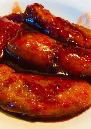 Hình của món Chuối sốt siro thanh long.