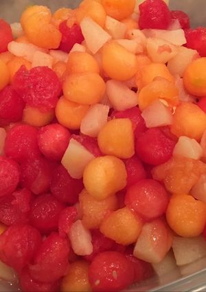 A picture of Melon ball and Pear Medley.