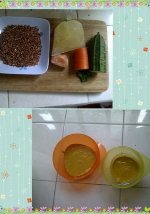 Foto resep Bubur beras merah oyong ayam (MPASI)