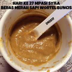 A picture of Mpasi 6m 4*beras merah sapi wortel buncis.