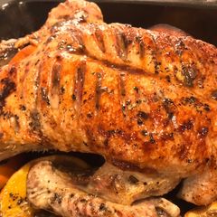 A picture of Roast Duck with Salt and Pepper with Orange Glaze.