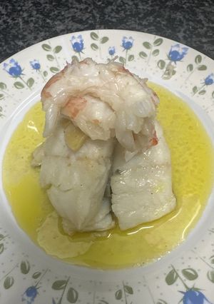 Una foto de 636. Bacalao al pil pil con gambones (principal pescado)
