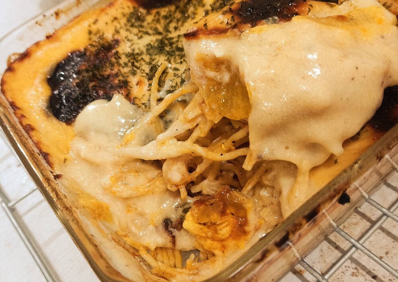 Chicken Spaghetti brulee