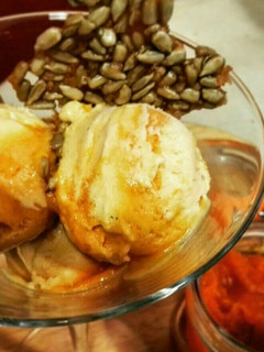 Una foto de Biscuit glacê de queso y calabaza, efecto marmolado