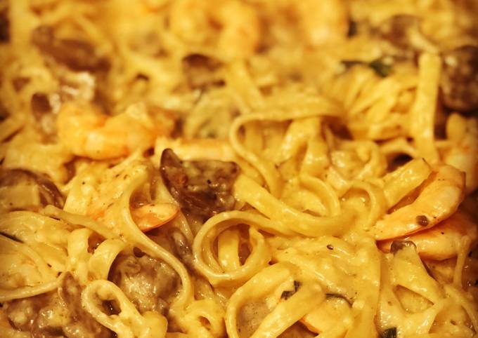 Recipe of Super Quick Homemade Shrimp &amp; Mushroom Fettuccine