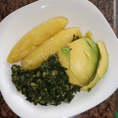 BreakfasBoiledbananas spinach and avocado #favorite Easter dish A picture of BreakfasBoiledbananas spinach and avocado #favorite Easter dish.