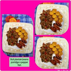A picture of Bean n boiled plantain pottage.