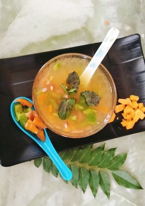 A picture of Paneerjal(whey) Vegetable soup.