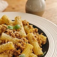 Creamy high-protein TVP yogurt pasta (47g protein) A picture of Creamy high-protein TVP yogurt pasta (47g protein).