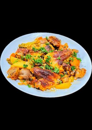 Sült csirke zöldségágyon recept fotója