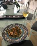 Camarones al ajo y fideos de calabazas