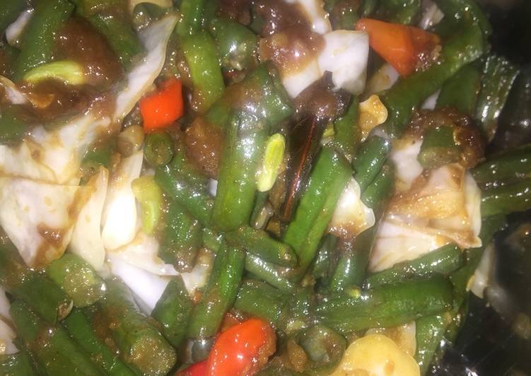 Cara mudah mengolah Tumis kacang panjang dan kol, Enak