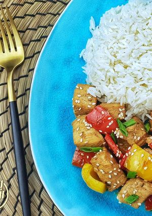 صورة لوصفة دجاج بالعسل والثوم مع الرز البسمتي Honey Garlic Chicken and Rice