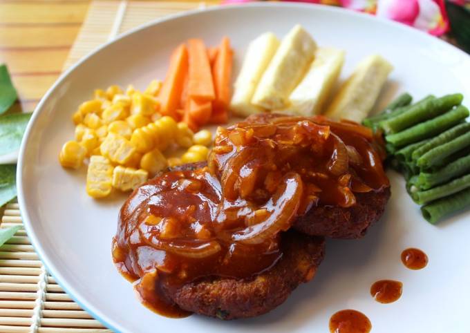 Steak tempe teri nasi saos barbeque