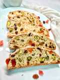 Biscotti de pistacho, arándanos, avellanas y papaya