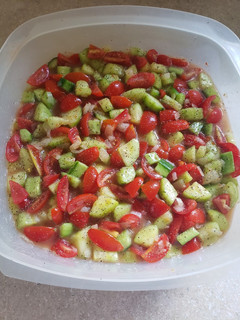 A picture of Cucumber, Tomato, & Onion Salad.