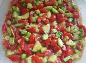 A picture of Cucumber, Tomato, & Onion Salad.