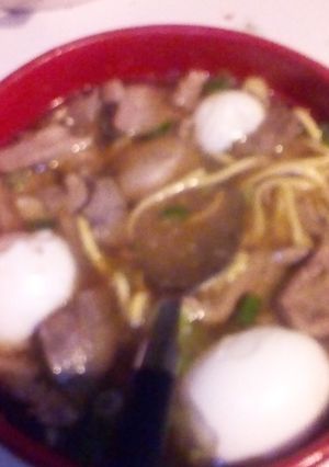A picture of Home made batchoy (Filipino noodle soup).