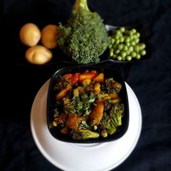 A picture of Broccoli Potato Matar ki Sabji.