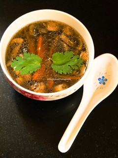 A picture of Mushroom Hot and Sour Soup.