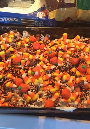 A picture of Candy corn bark.