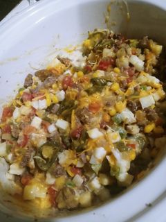 A picture of Crockpot Taco Hashbrown Casserole.