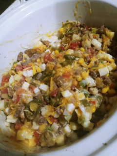A picture of Crockpot Taco Hashbrown Casserole.