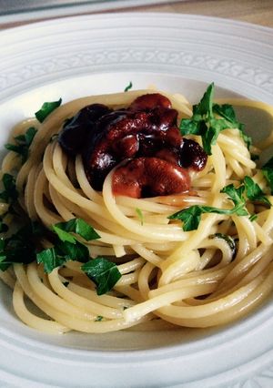 Una foto de Spaghetti con huevas de erizos