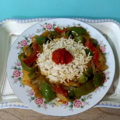 A picture of Mixed vegetables with boiled rice.