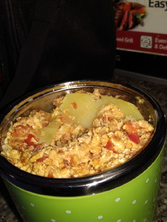 A picture of Boiled Irish potatoes and scrambled eggs.