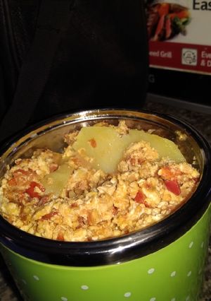 A picture of Boiled Irish potatoes and scrambled eggs.