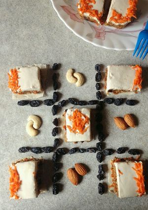 A picture of Vegan Carrot cake with Cashew cream frosting.