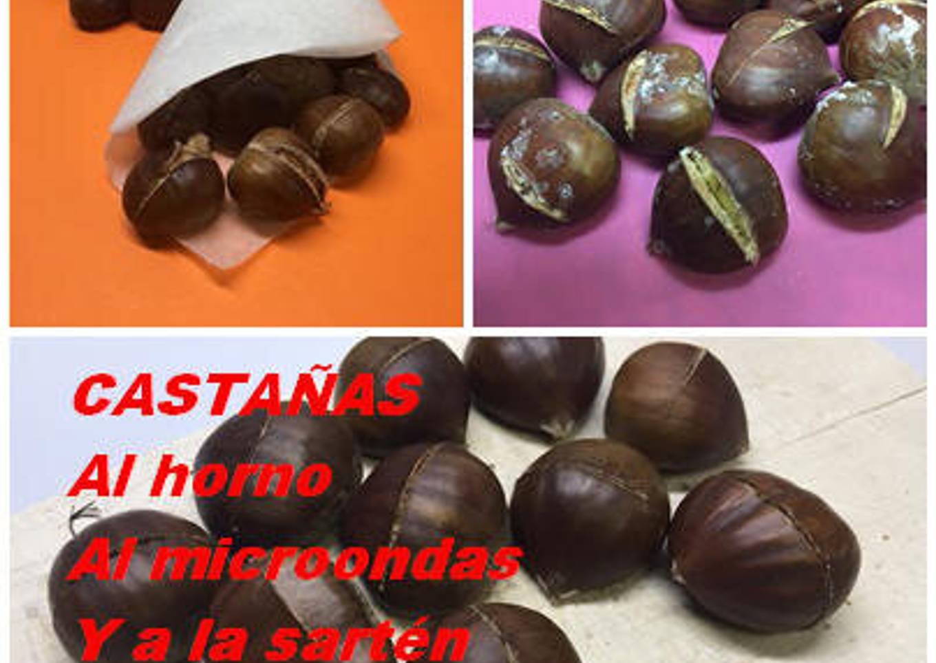 Castañas asadas al horno, microondas y a la sartén