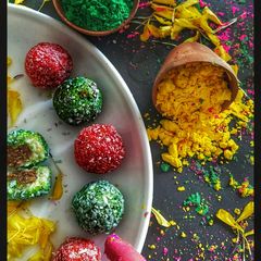 A picture of Thandai stuffed Paneer Ball sweet.