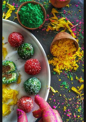 A picture of Thandai stuffed Paneer Ball sweet.