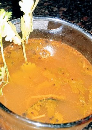 A picture of South Indian rasam.