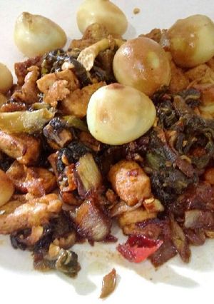 Foto resep Tumis Sawi Asin plus tahu & telur puyuh