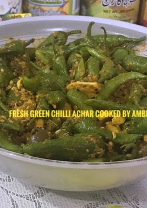 A picture of Fresh Green Chilli Olive Achar Recipe 🌶.