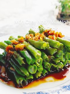 Hình của món Đậu cove sốt tương chay.