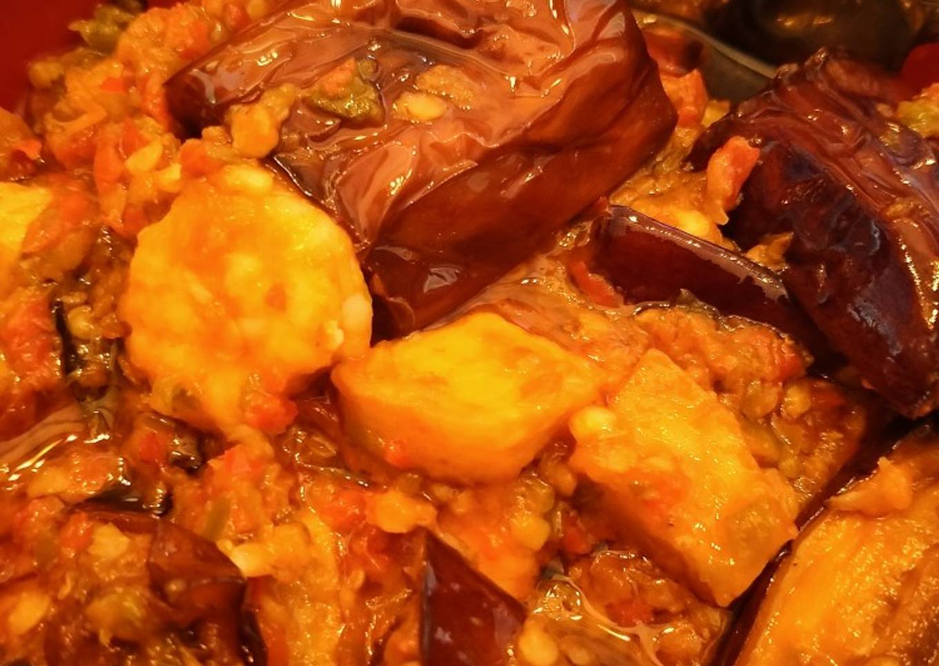 Udang mix terong dan kentang balado