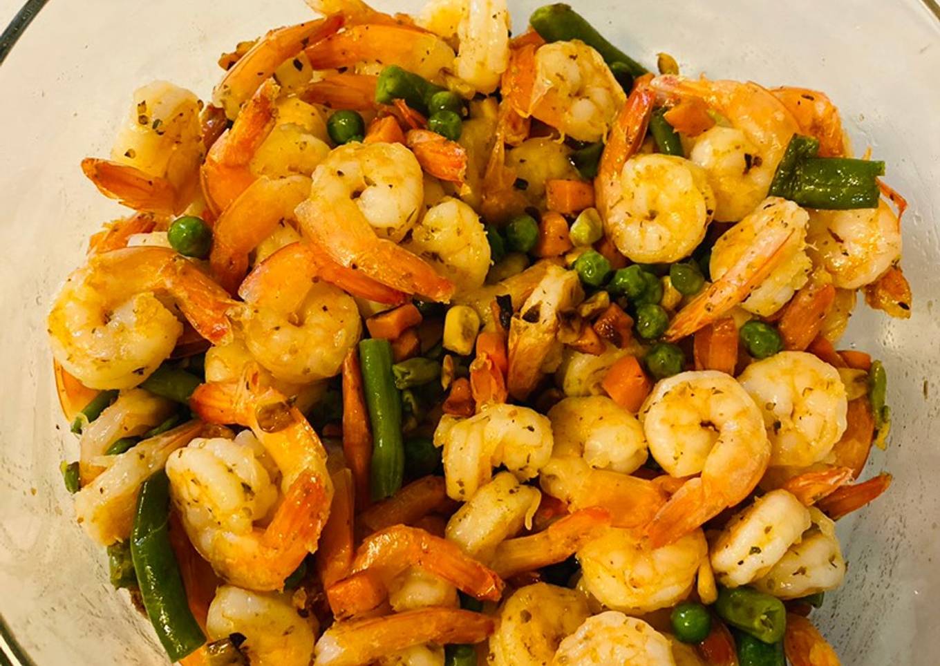 Shrimp with mixed vegetables 🍅 🌽 🌶