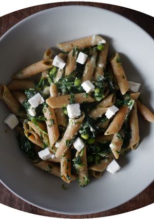 Une photo de One pot pasta épinards, petits pois & feta - IG bas