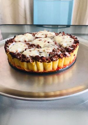 A picture of Cheesy Rigtoni Pie.