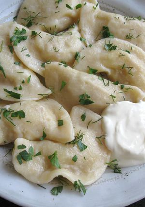 A picture of ‘Varenyky’ Ukrainian Dumplings with Mashed Potato Filling.